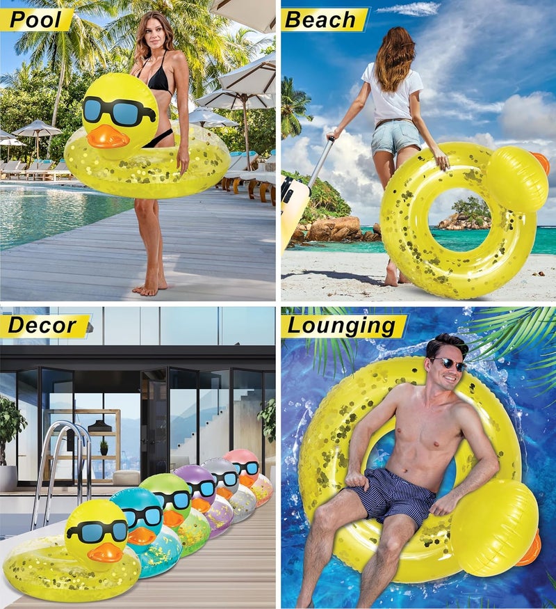 POZA Inflatable Duck Pool Float Tube- Heavy Duty Vinyl UV Resistant Confetti Pool Duck Floatie, Animal Pool Float Swim Ring Pool Inflatables for Kids and Adults for Beach, Party, Vacation - Image 3